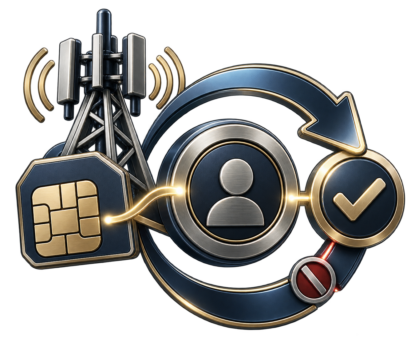 Mobile-network identity and a SIM linked to tokenized authority and an authorization decision.